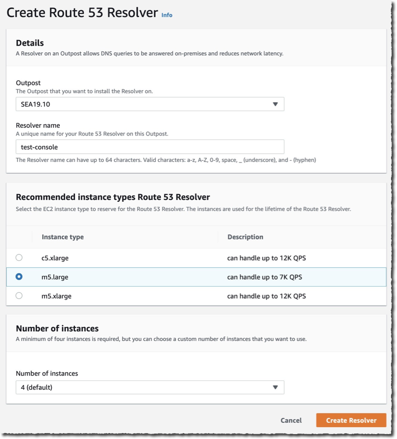 Create local resolver - choose instance type and number