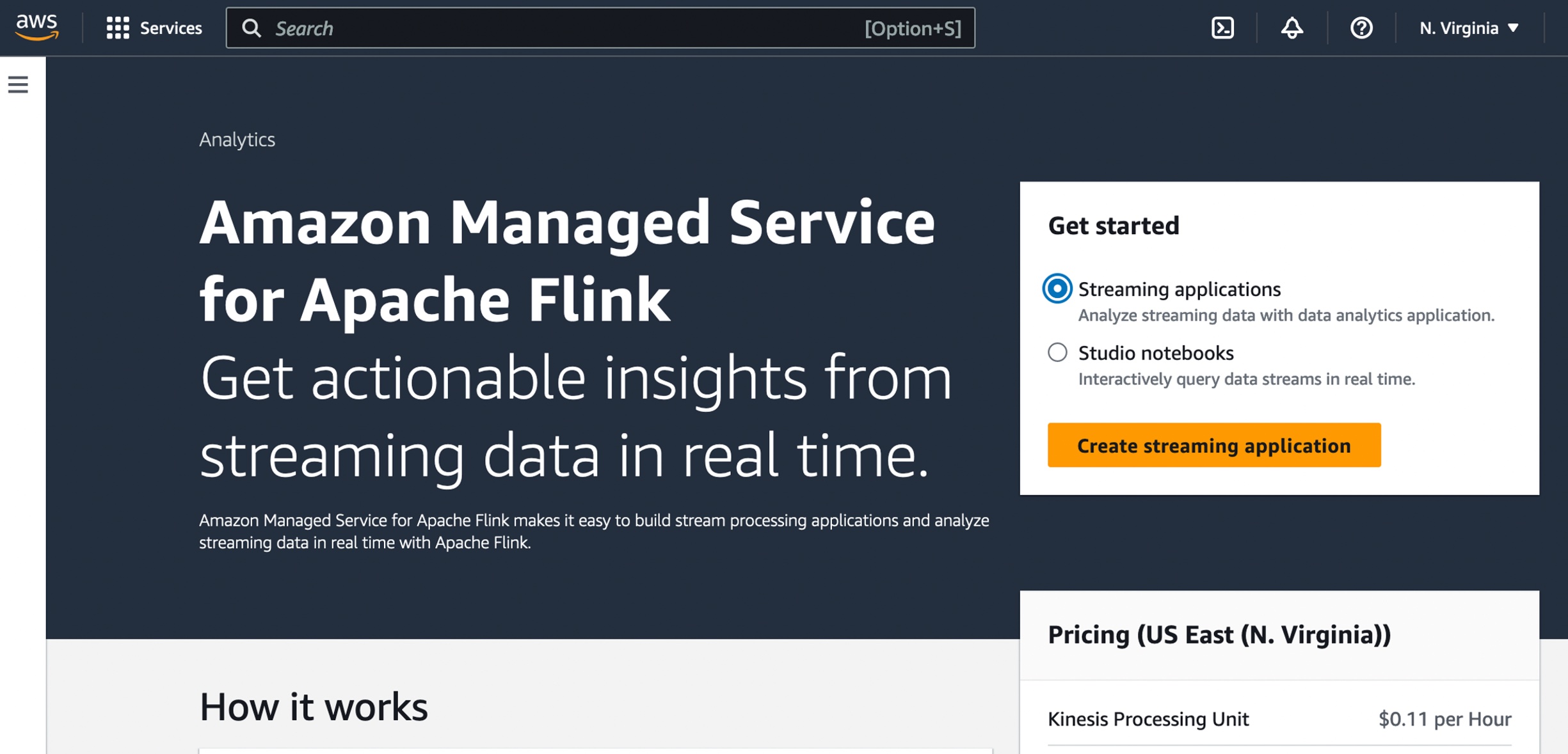 aws console rename for apache flink