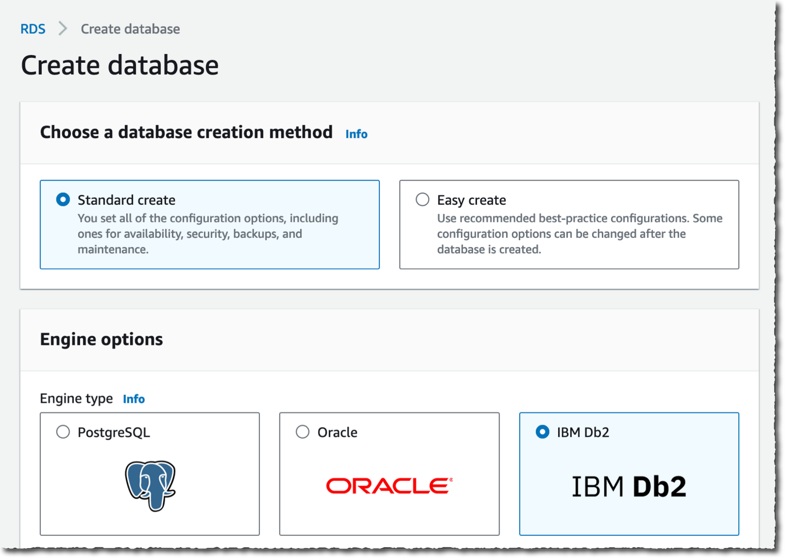 RDS for Db2 - create DB - step 1