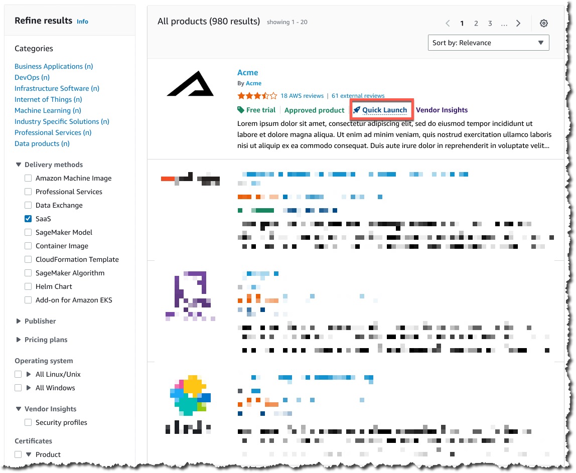 Quick Launch tag in AWS Marketplace