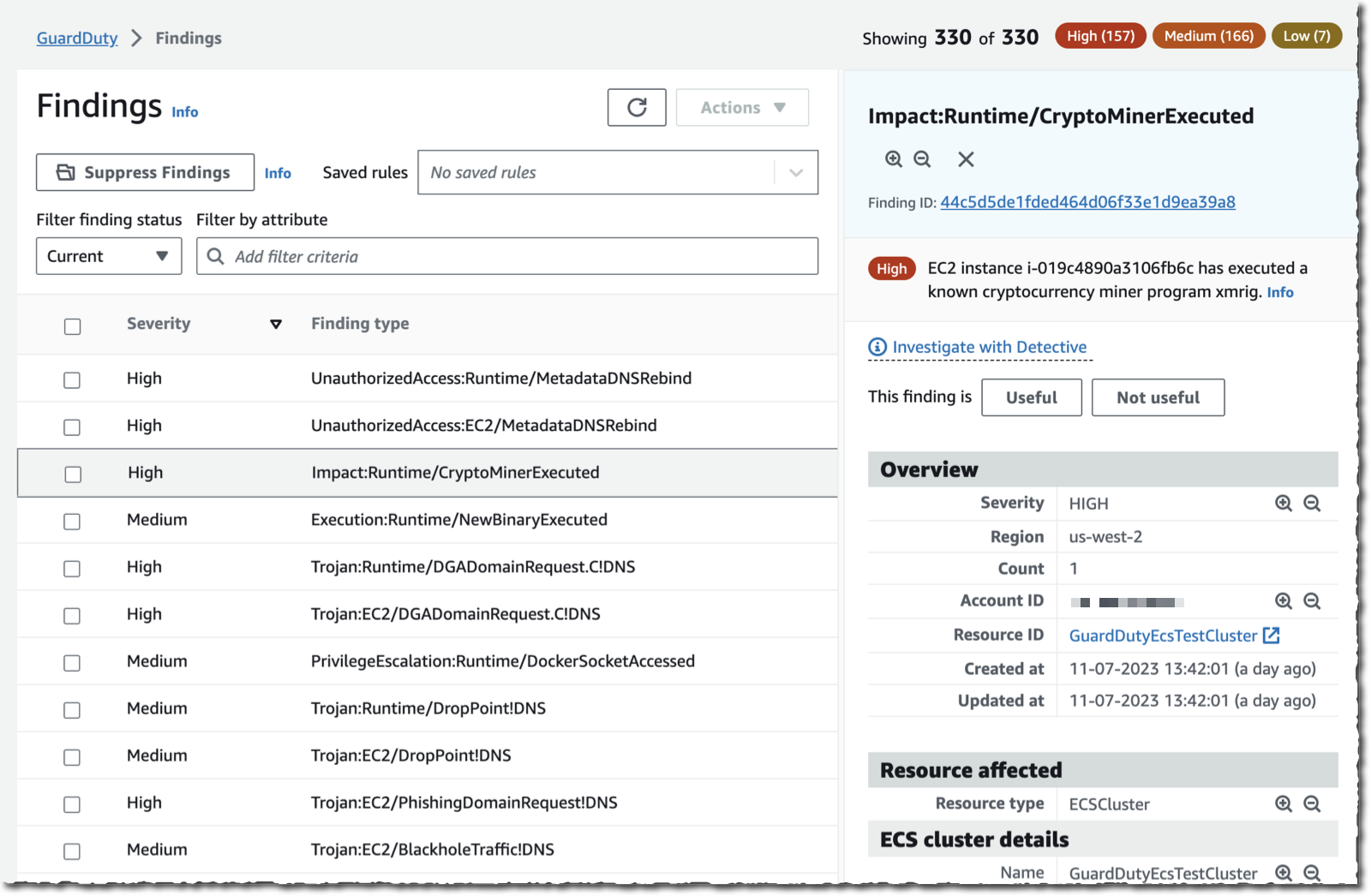 ECS Runtime Monitoring - finding details