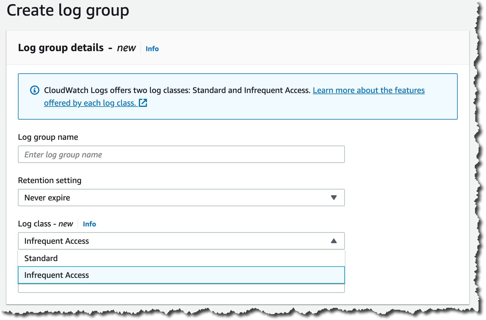 Create log group