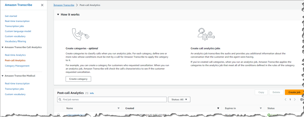 Create Post-call analytics job