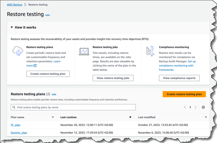 Automatic restore testing and validation now available in AWS Backup