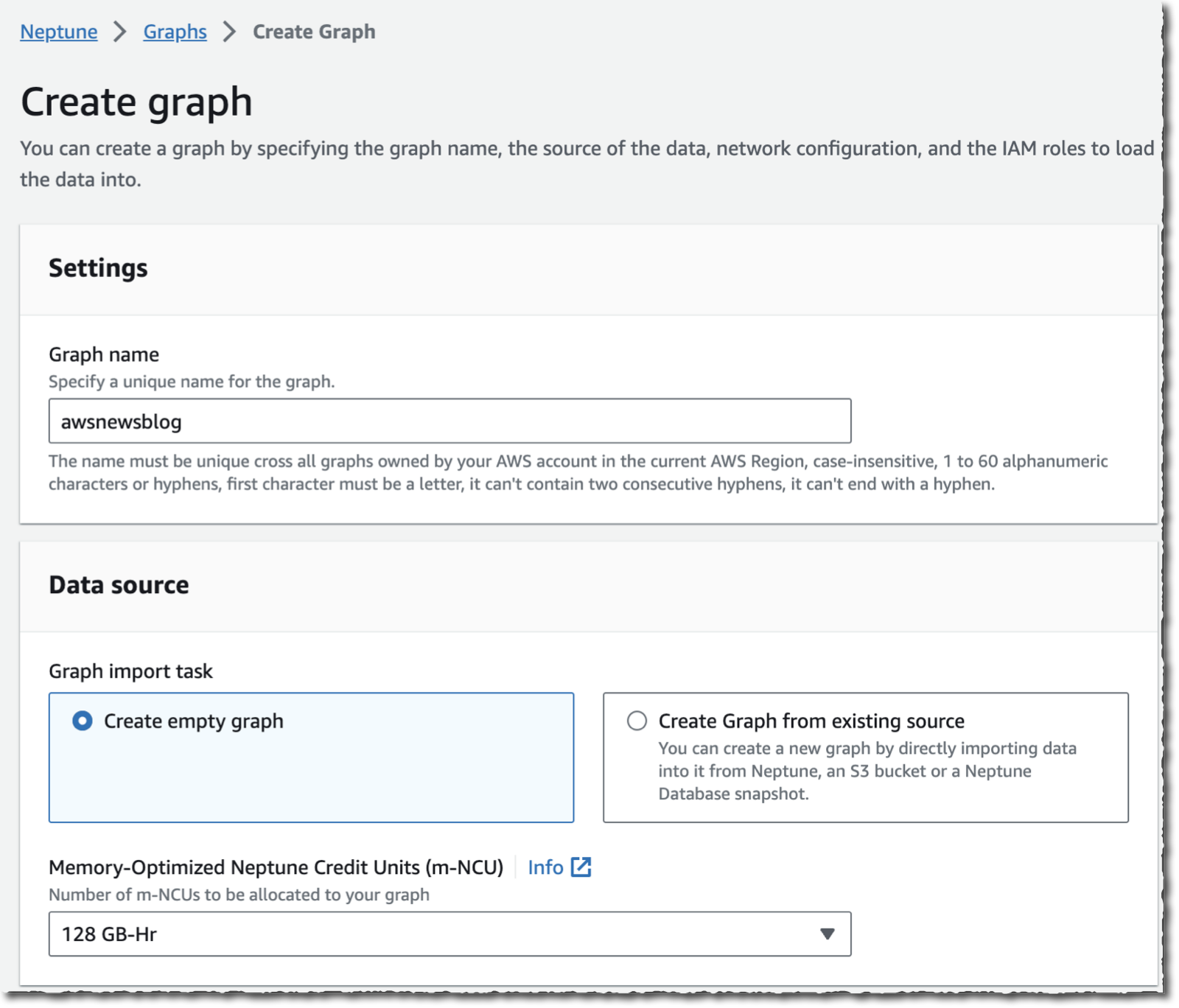 Neptune Analytics - Create graph 1