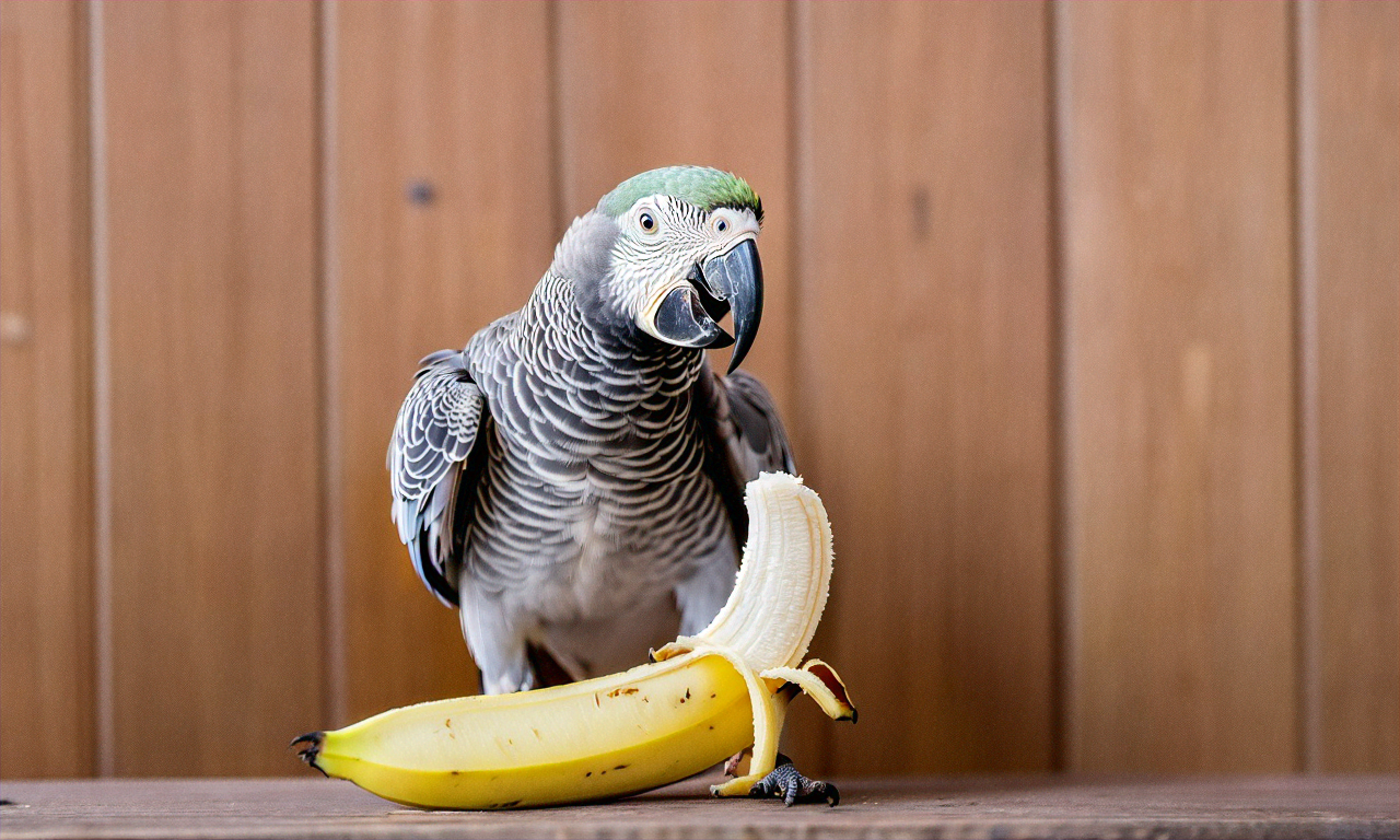 Image of a parrot eating a banana generated by Amazon Titan Image Generator