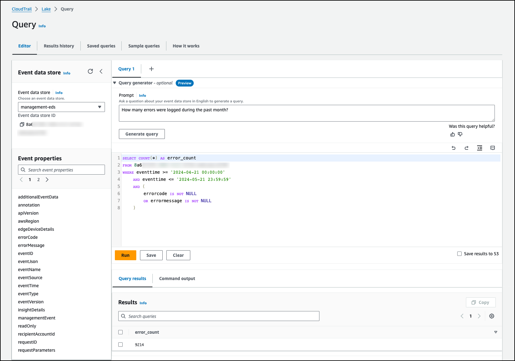 Simplify AWS CloudTrail log analysis with natural language query generation in CloudTrail Lake (Download)