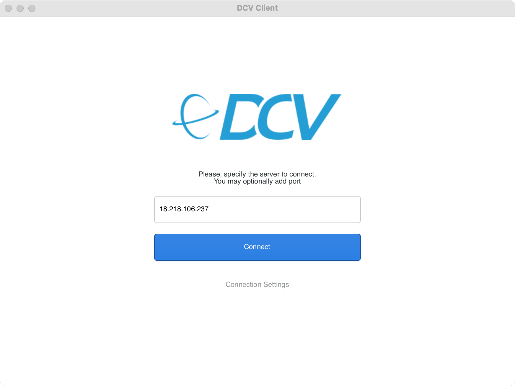 DCV Client - enter ip address