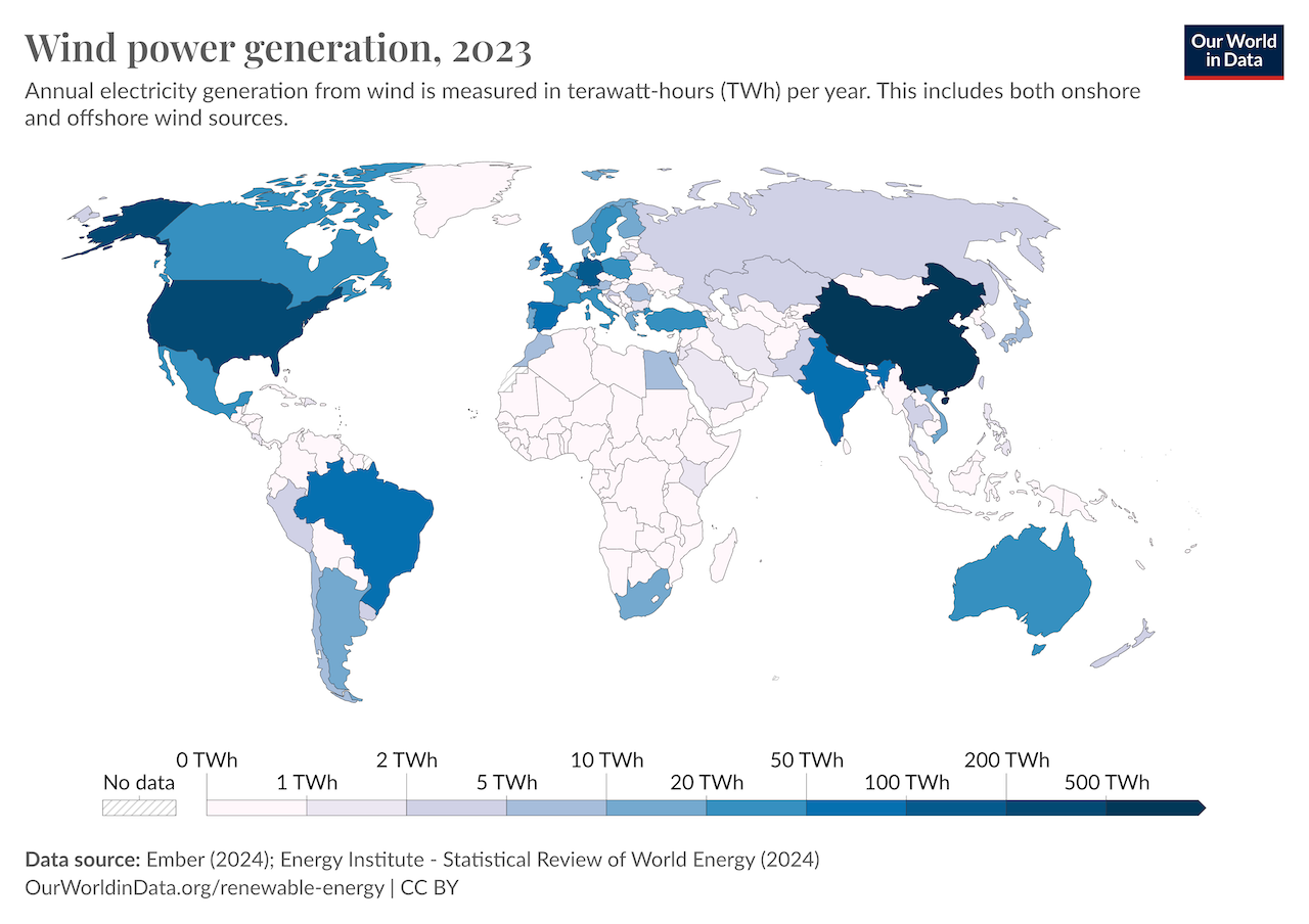 Our Word in Data – Wind power generation chart