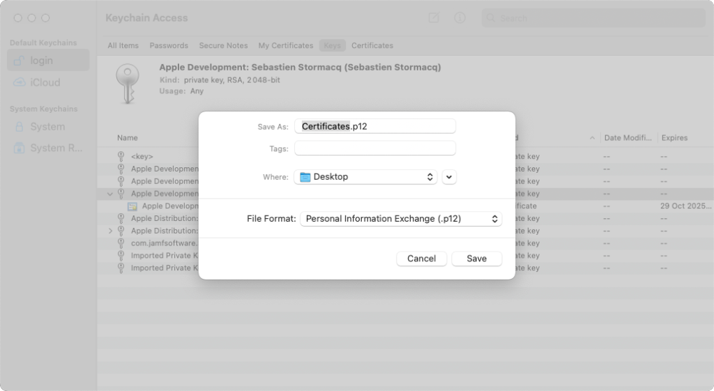 Export P12 files from Keychain