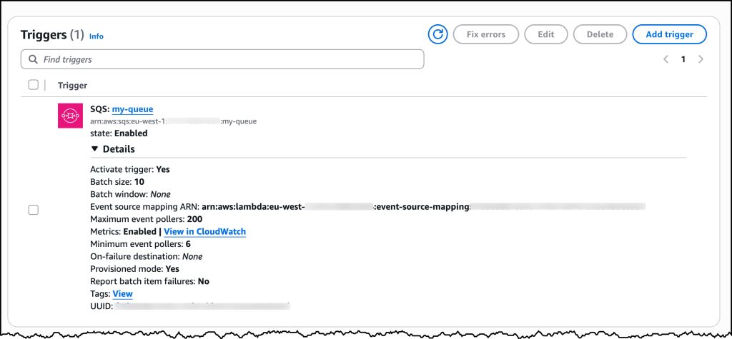 Config del sondeador aprovisionado SQS