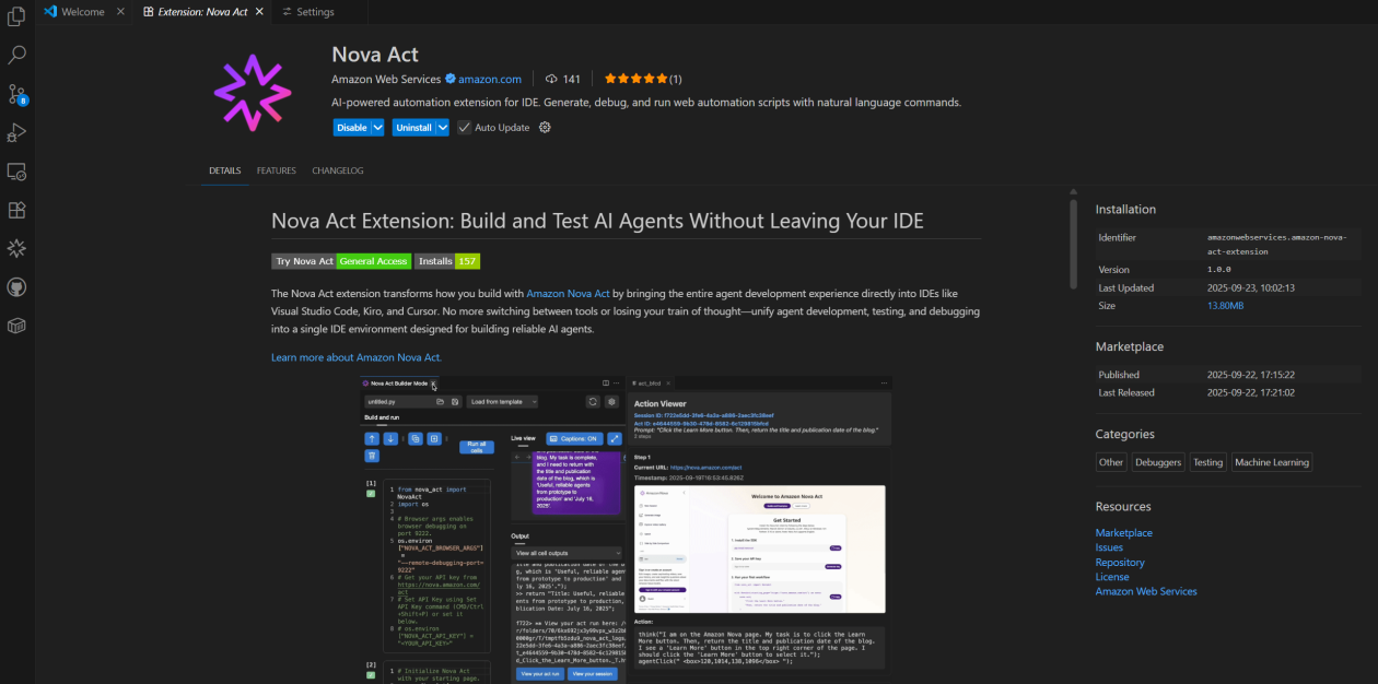 Accelerate AI agent development with the Nova Act IDE extension
