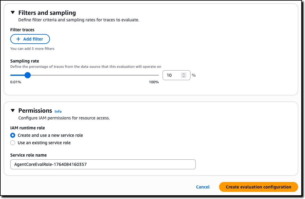 Amazon Bedrock AgentCore Evaluations create