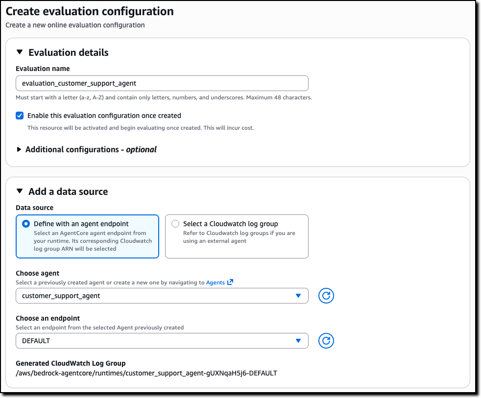 Amazon Bedrock AgentCore Evaluations source