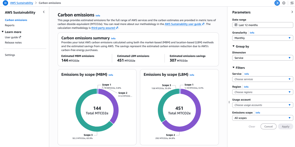 Announcing the AWS Sustainability console: Programmatic access, configurable CSV reports, and Scope 1–3 reporting in one place