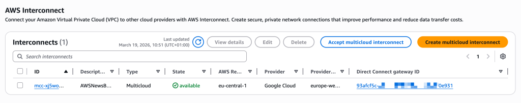 AWS Interconnect available
