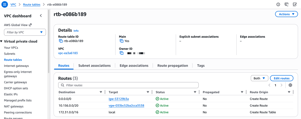 VPC Route to the VGW