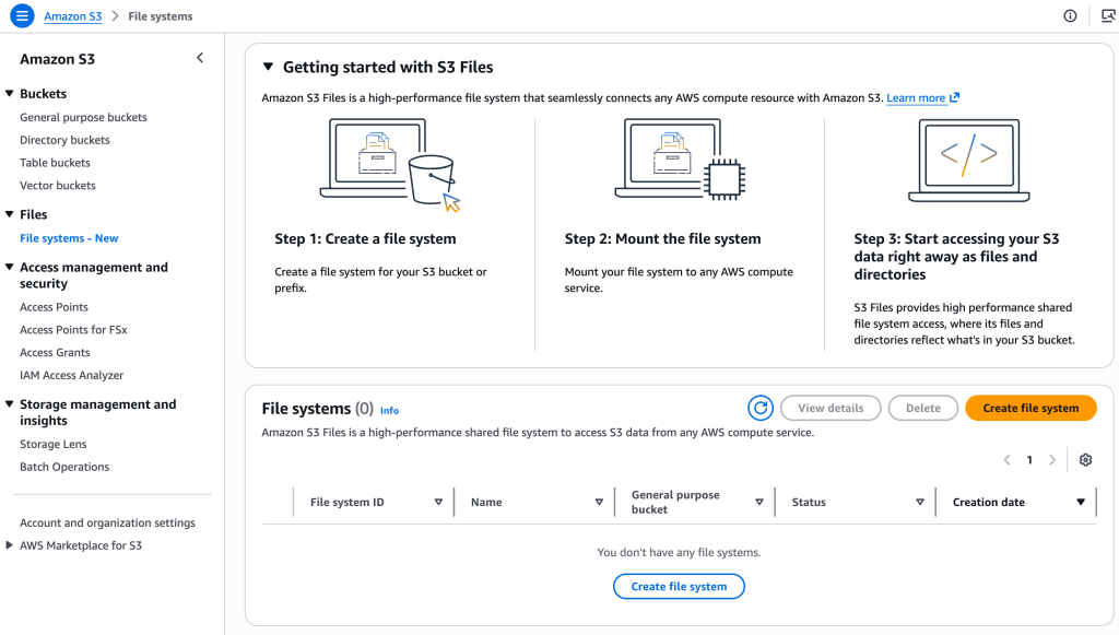 S3 Files create file system