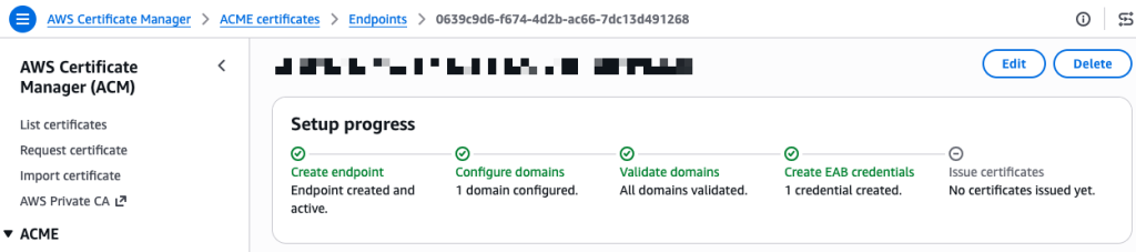 ACME - end of configuration - success