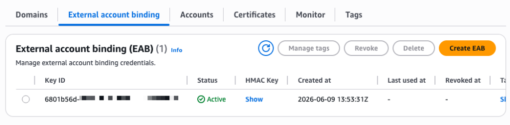 ACME - end of configuration - show key