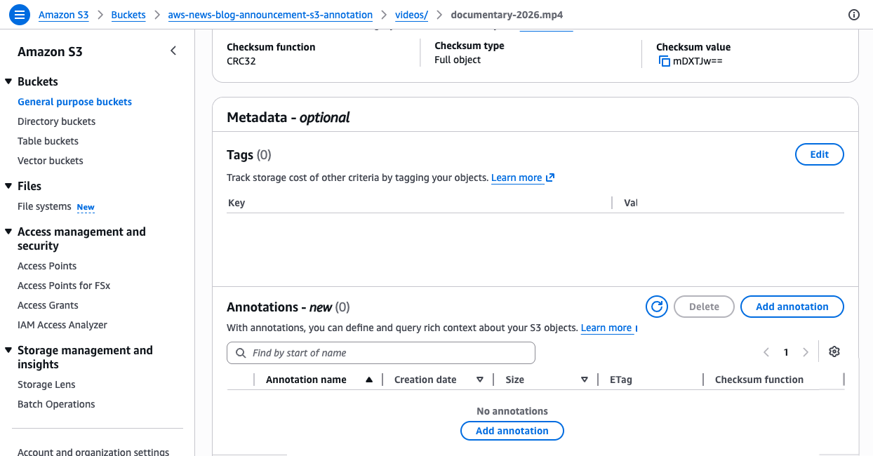 Amazon S3 annotations: attach rich, queryable context directly to your objects