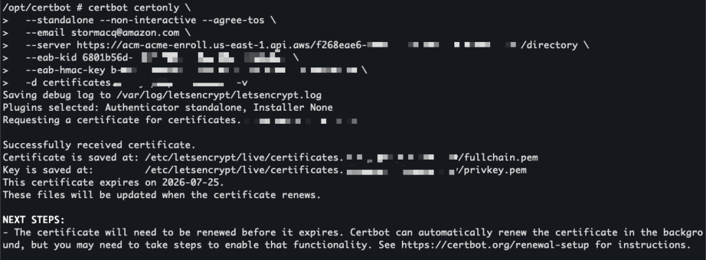 Certbot to obtain a certificate through ACME