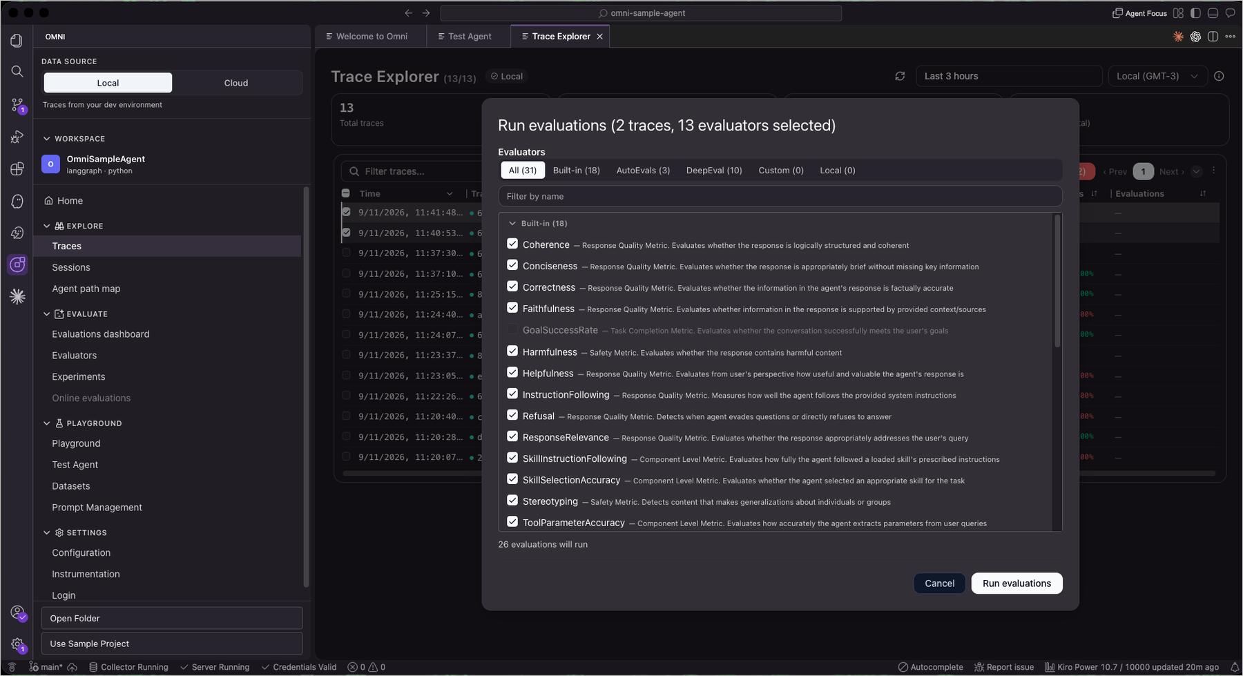 Running evaluations on traces