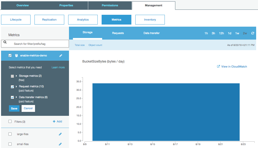 Setting bucket properties for CloudWatch Percentiles