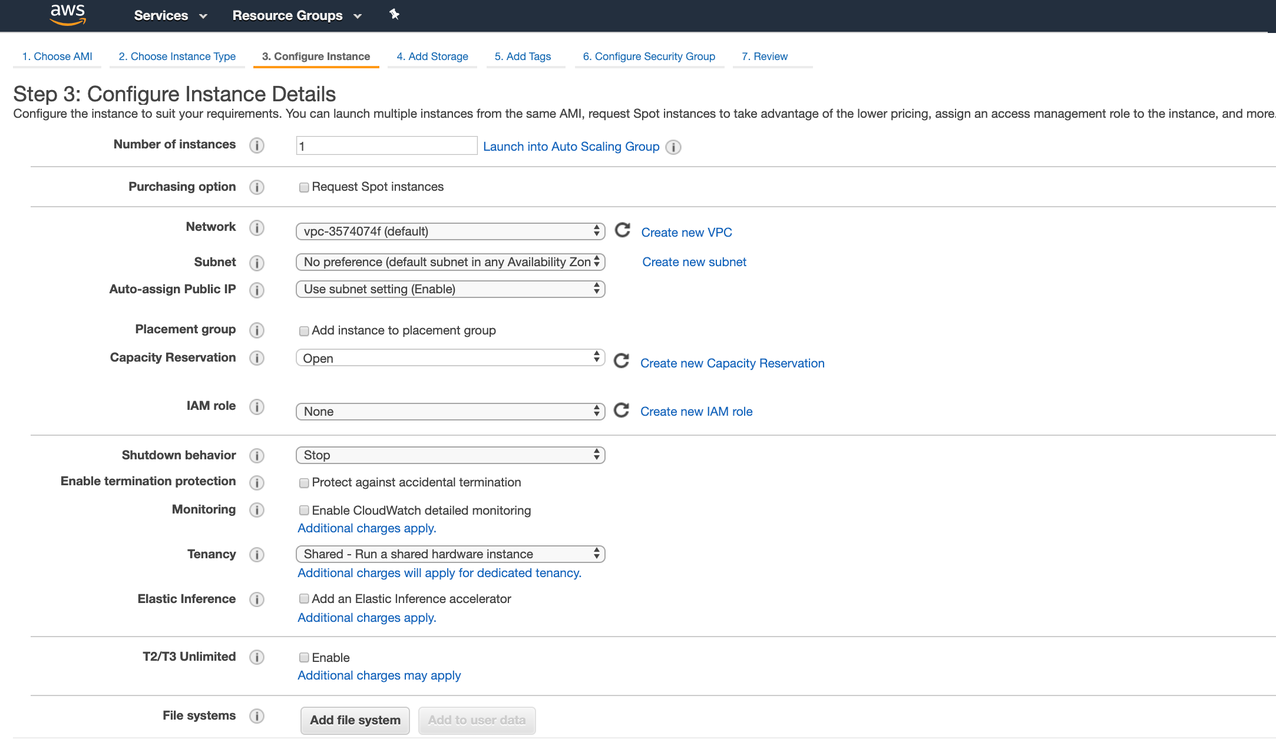 Ec2 Launch Instance Wizard - step 3 configure instance details (top of page)