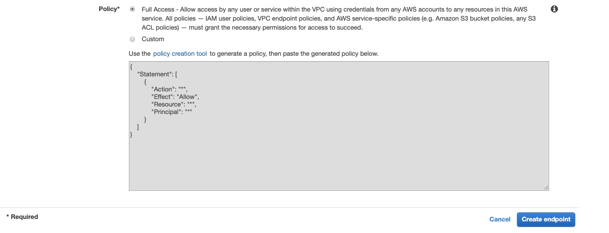 (optional) create custom VPC endpoint policy