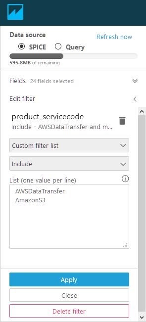 data preparation page - selecting filters