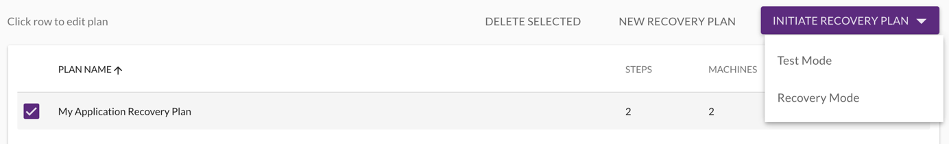 You can use the top-right menu to initiate Test Mode for machines in your Recovery Plan