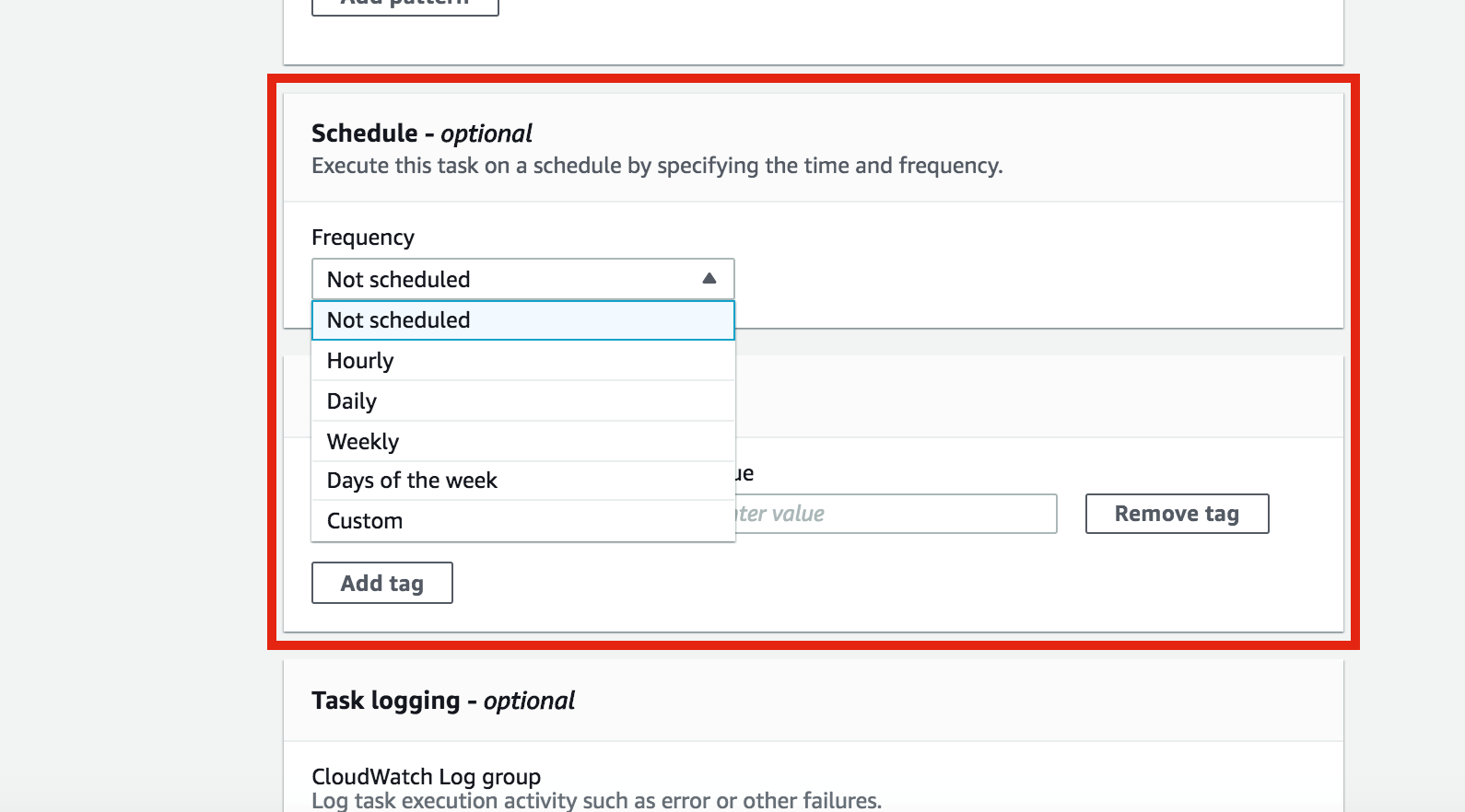 In Schedule choose the desired Frequency