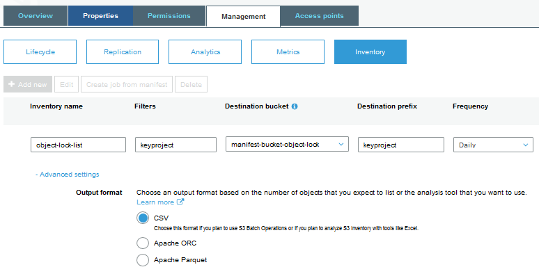 Configuring an S3 Inventory