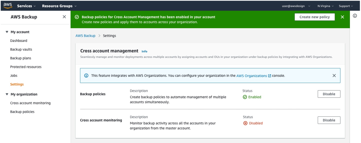 On the Settings page, enable Backup policies.