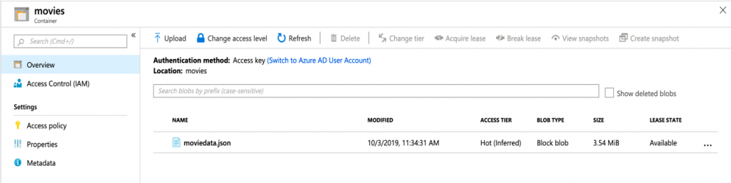 IMDB movies dataset (moviedata.json) in Azure blob storage