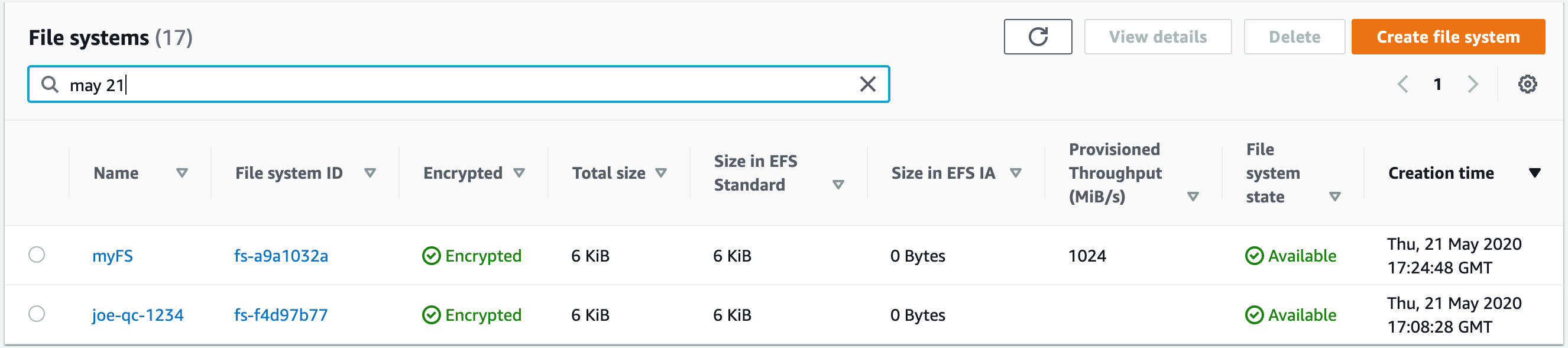 Enhanced file systems summary view in the new concole including an added search bar for filtering