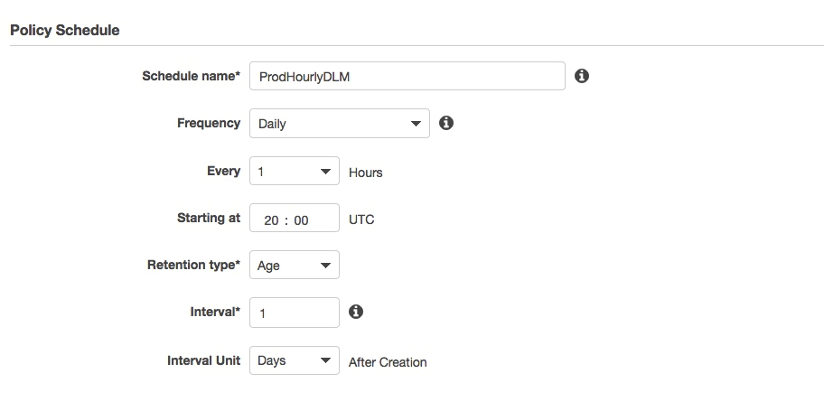 Create a Policy Schedule and set the Frequency to Daily and specify every hour and the starting time