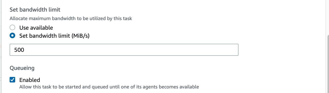 While configuring a task, define bandwidth