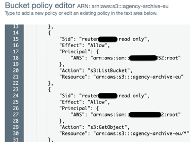 Reuters's bucket policy editor