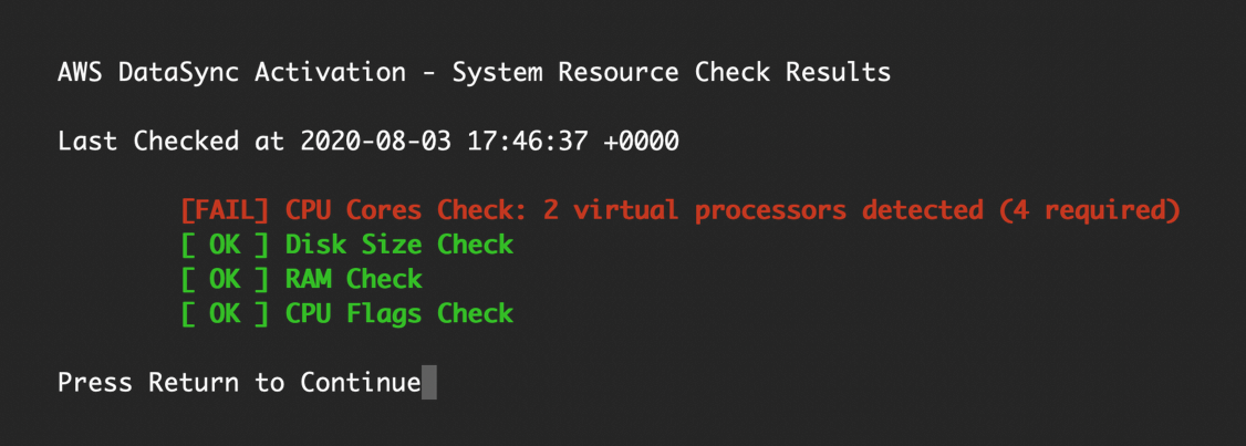 Each check performed on your agent shows up with one of three statuses - [OK], [WARN], or [FAIL], with further explanation about the status or issue.