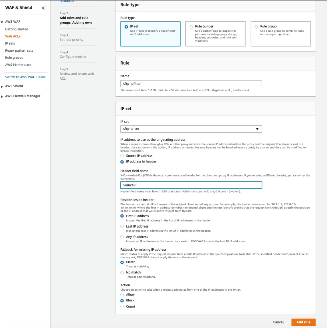 In the next step, select Add rules and choose Add my own rules and rule groups.