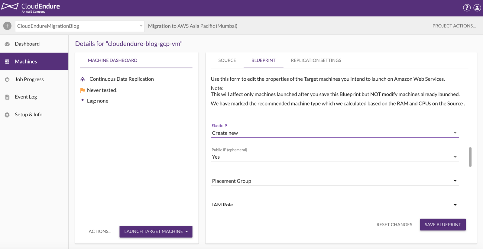 Configuring the blueprint for each target machine - CloudEndure Migration - Migrate VM from GCP and Azure to AWS (2)