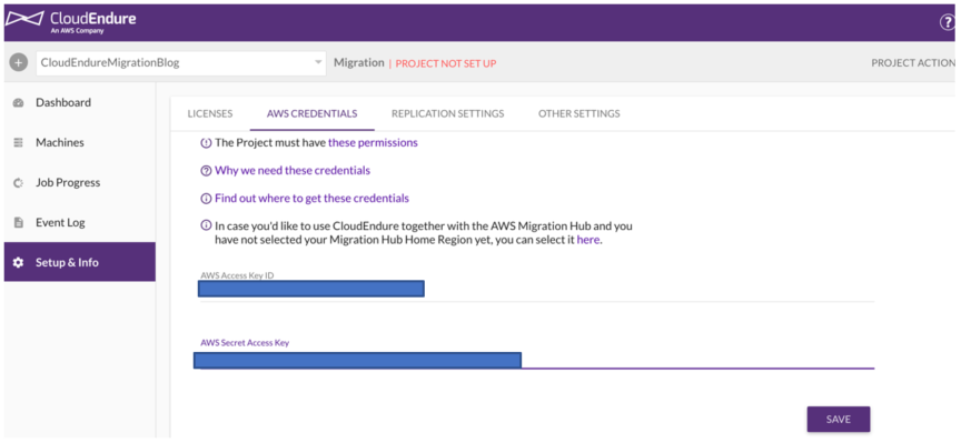 To set up the newly created project, navigate to the Setup & Info tab (1)