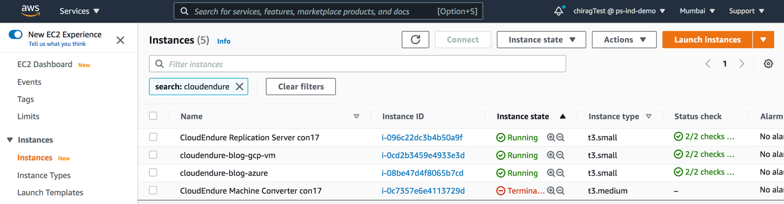 You can view both the instances under the EC2 console - the machine convertor is temporary and auto. deleted upon successful instance launch