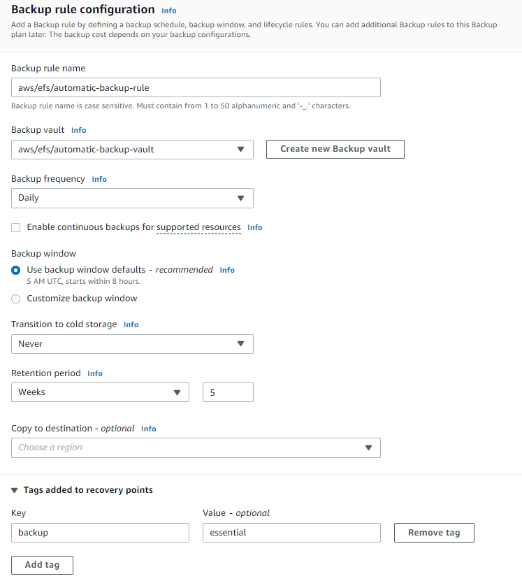 Add tags automatically to all recovery points - EFS cost allocation blog post