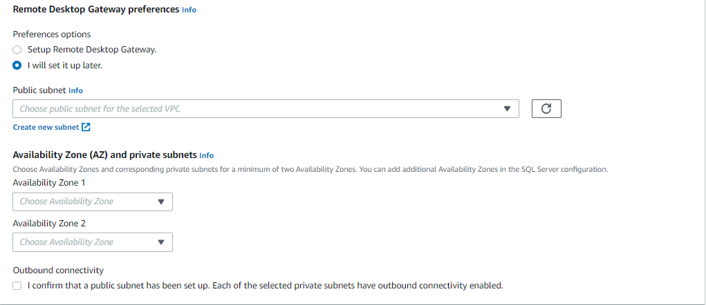 After selecting the VPC, you need to select the Availability Zones (AZ) and private subnets in each Availability Zone