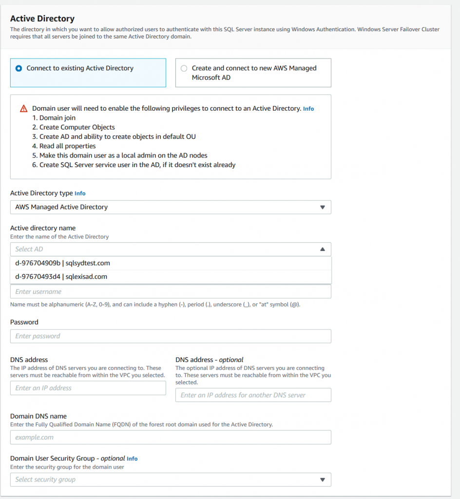 fill out the Active Directory information in the launch wizard