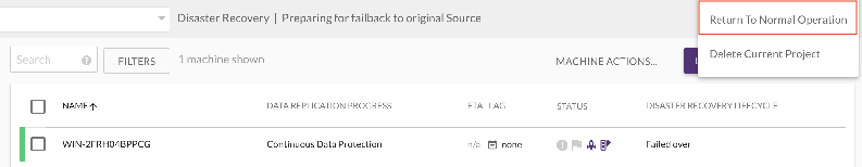 Once the original source VM has been launched, switch back to normal DR replication