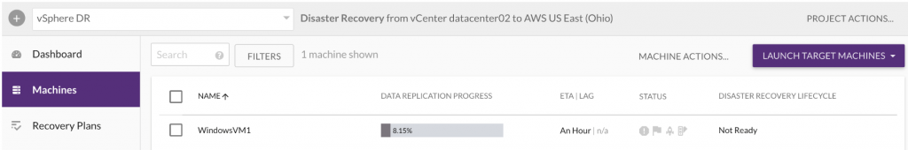 Go to the CloudEndure console and follow the Machines - add machines steps to install the agent on the VMs (1)